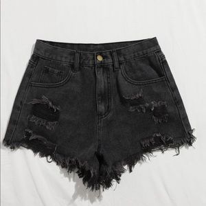 Ripped detail black denim shorts